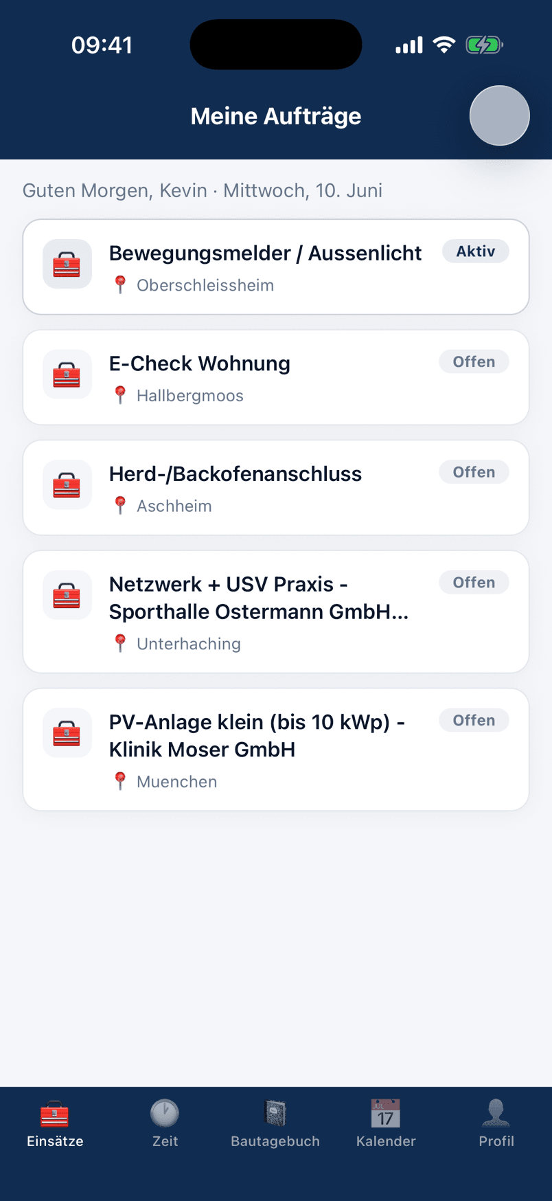 baumacht Monteur-App: Meine Aufträge auf der Baustelle